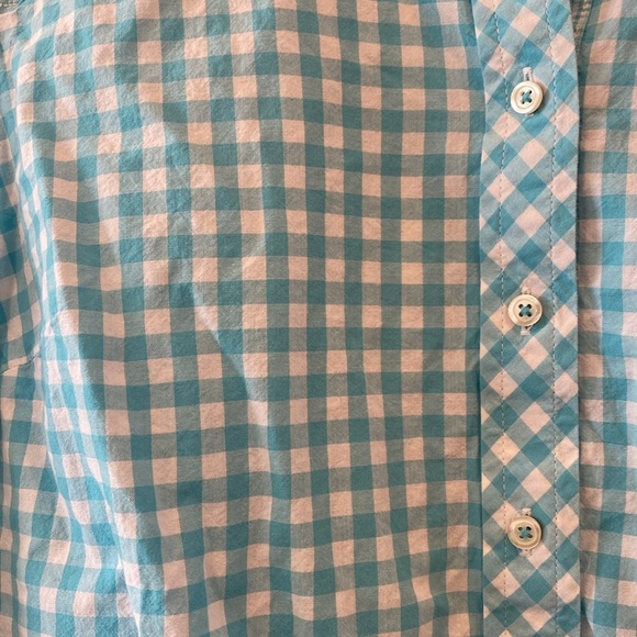 EUC Talbots Lightweight Button Down Long Sleeve Shirt Teal/White Check Size LP - Picture 2 of 4